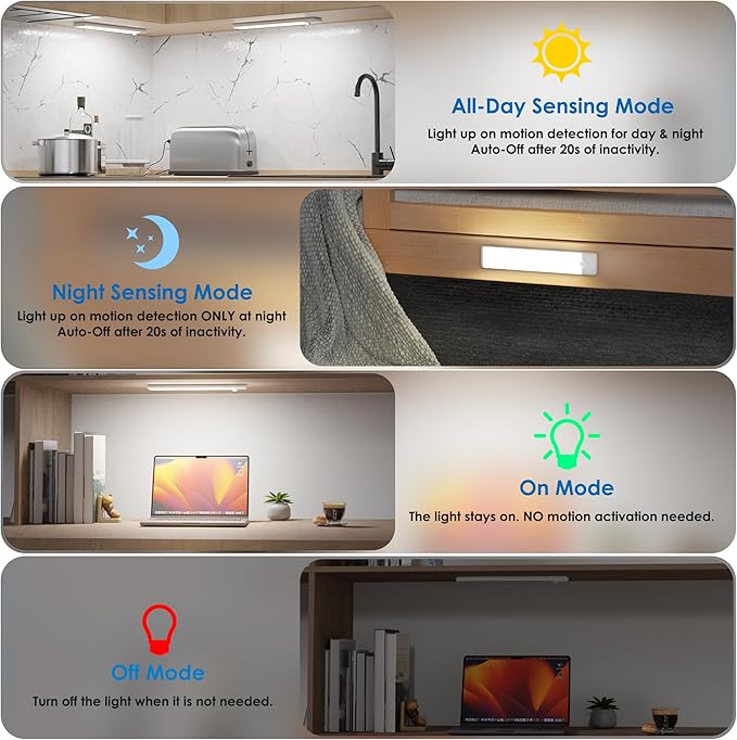 Motion Sensor Under Cabinet Lights, Magnetic Rechargeable Under Counter Closet - Image 6