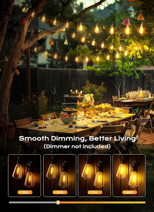 Brightown Outdoor String Lights, 50FT 25+2 LED ST38 LED Patio Lights - Image 4