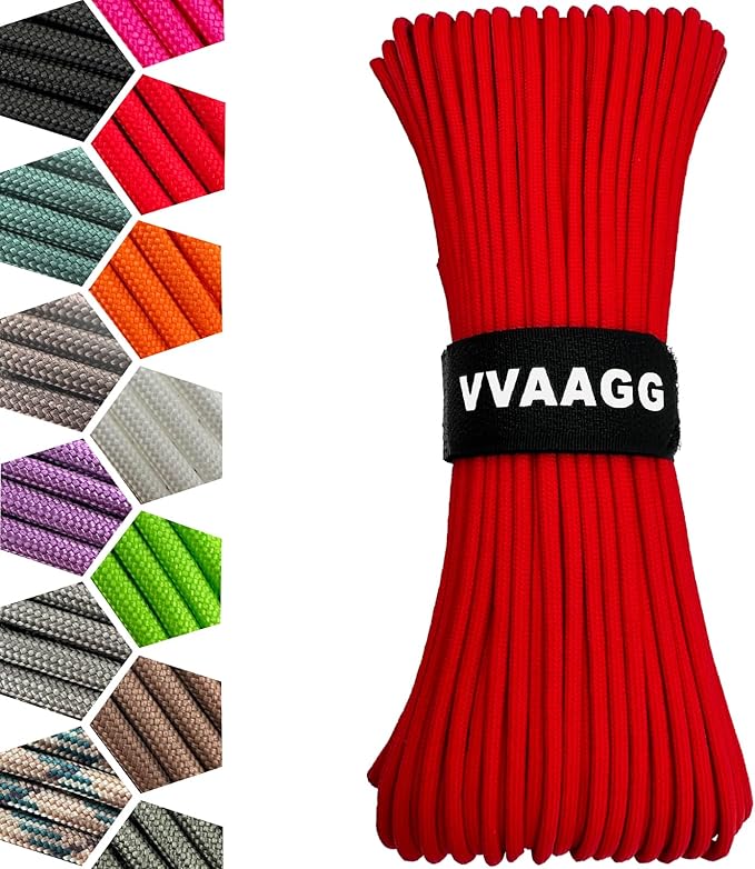 VVAAGG 1000 Red Paracord100FT Utility Parachute Cord 4mm Nylon String12 Strand by ParacordSpecialist