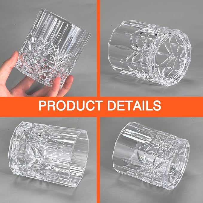 8 Sets Plastic Whiskey Glasses 14 oz Unbreakable Whiskey Drinking Glasses Old - Image 3
