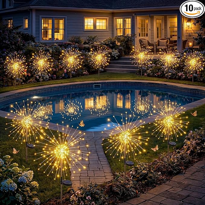 Solar Firework Lights, 10 Pack 120 LEDs 8 Lighting Modes Twinkle Solar Garden by Fairdeer