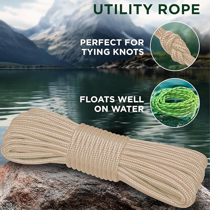 TECEUM Rope – 150 Feet x 1/4 Inch – Beige – Strong All-Purpose Utility Rope – - Image 3
