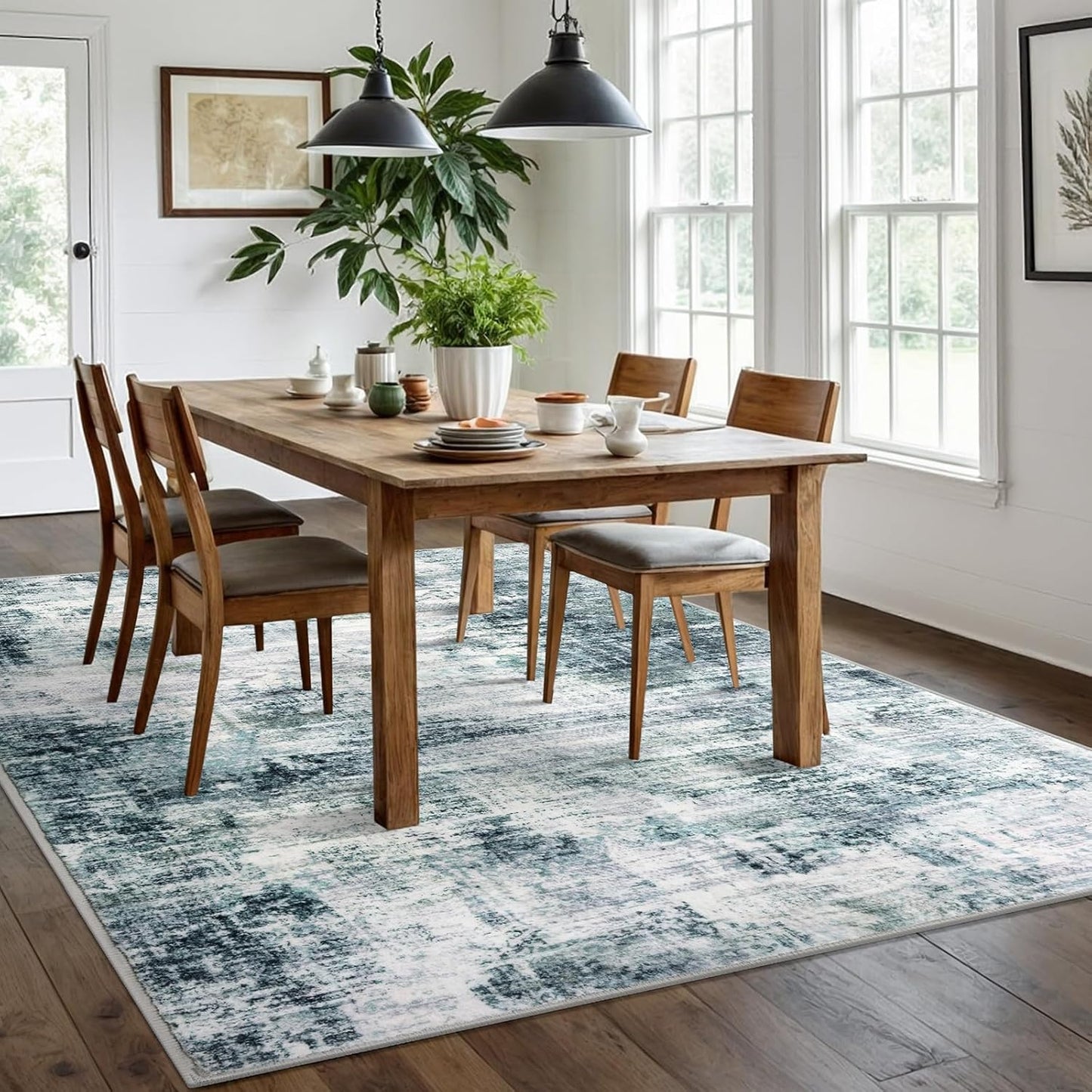 IOHOUZE Modern Abstract Area Rugs 6x9 Ft Washable Rugs for Living Room, Non Slip Dining Room Rug, Printed Faux Wool Rugs for Bedroom, Floor Carpet for Office Nursery Playroom, Sage Grey