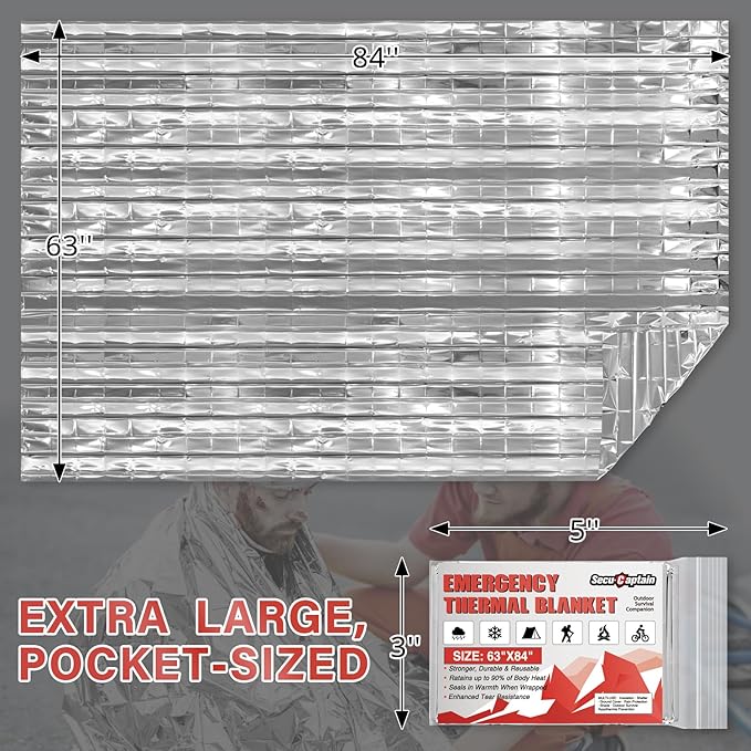 SecuCaptain Survival Emergency Thermal Blankets: 100 Pack Extra Large 84” x63” - Image 3