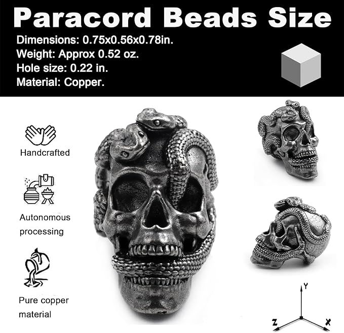 Skull Paracord Bead, 0.75x0.56x0.78 inches, - Image 2