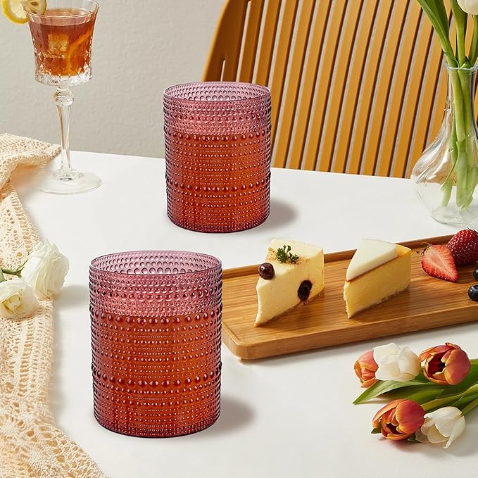 18PCS Plastic Hobnail Drinking Glasses - 14 Oz Burgundy Vintage Glasses Mixed - Image 8