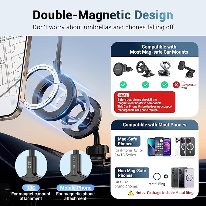 Dual Magnetic Phone Umbrella for Sun, Magnetic Cellphone Sunshade Shield - Image 3