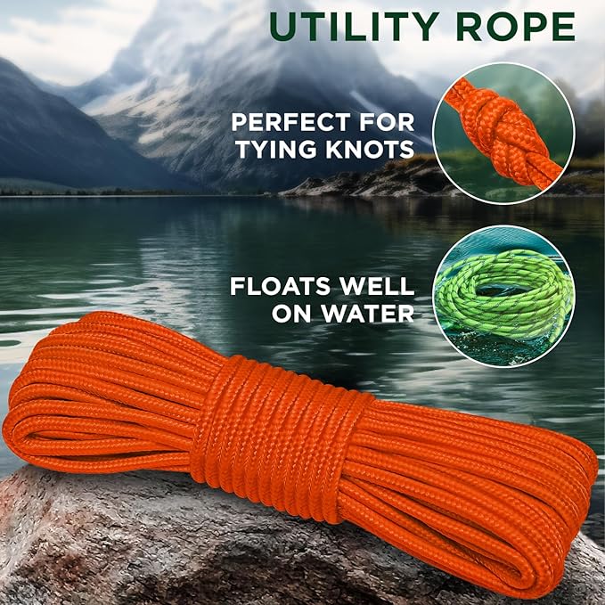 TECEUM Rope – 150 Feet x 1/4 Inch – Orange – Strong All-Purpose Utility Rope – - Image 3
