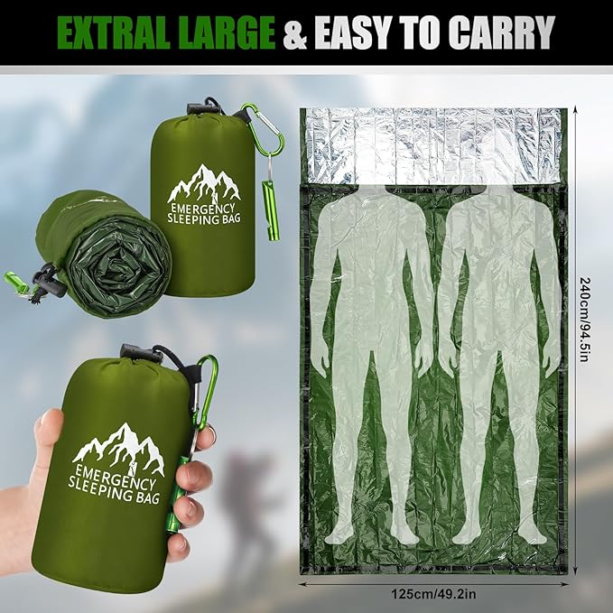 Oudain 2 Pcs XL Emergency Sleeping Bag 94.5" x 49.2" Waterproof Survival - Image 2