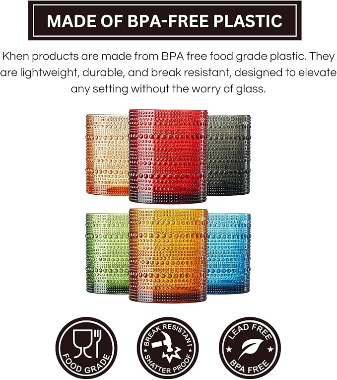 Khen Plastic Hobnail Drinking Glasses Set of 6 Neutral Tones Cups 10oz - Image 5