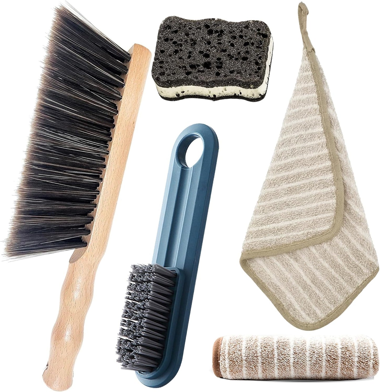 5pcsHand Broom Beech Wood Brush,Dust Brush,Duster for Counter,12inch Foxtail Bench Brush, Round Handle Handheld Brushes,5 Rows Soft Bristles for Bed,Shop Table,Woodworking Cleaning,Car,Sofa,Furniture