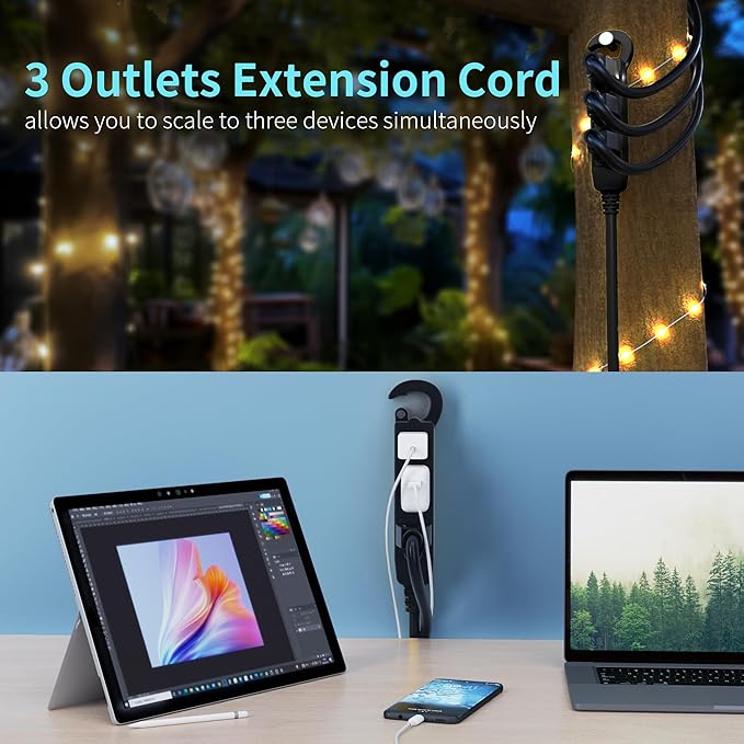 Energeaster 16/3 15 Ft 3 Outlet Extension Cord Outdoor Waterproof, 3 Prong - Image 7