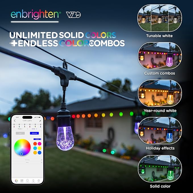 Enbrighten Vibe Vintage Outdoor String Lights Gen 2, 24 RGBWIC Acrylic Bulbs - Image 2