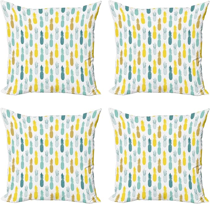 Ambesonne Pineapple Decorative Throw Pillow Case Pack of 4, Tropical Pattern of by Ambesonne