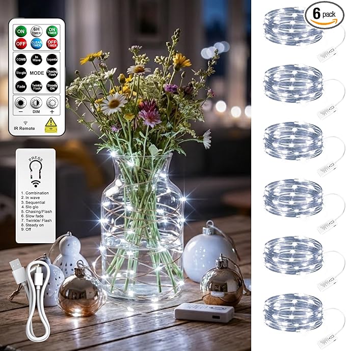 6 Pack Rechargeable Fairy Lights by SINAMER