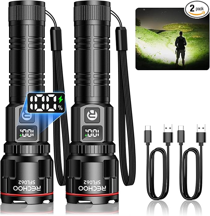 RECHOO Rechargeable Flashlights 2 Pack, Super Bright High Lumens LED Flashlight by RECHOO