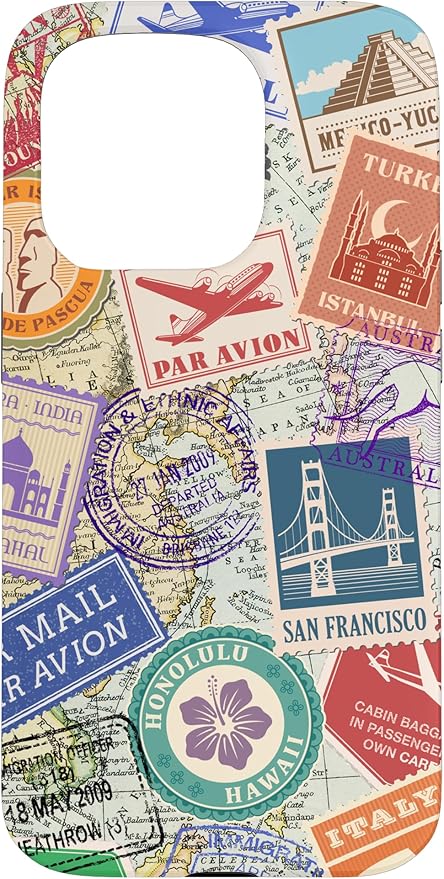 World Map Travel Passport Stamps Postage Stamp Case by Unknown