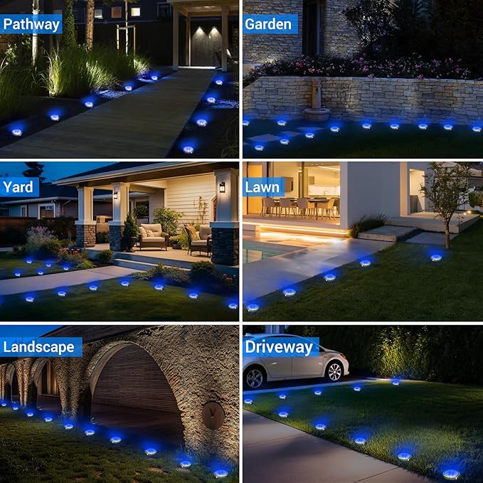 Peasur Mini Solar Ground Lights Outdoor, 8 Pack Flat Solar Powered Disc Lights - Image 6