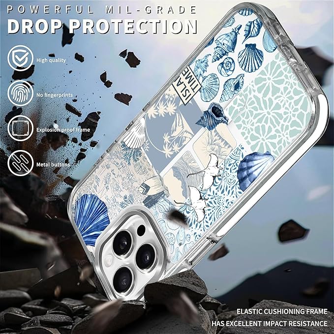 Case for iPhone 15 Pro Max, Sea Life Ocean Waves Seashell Collage Phone Case - Image 5