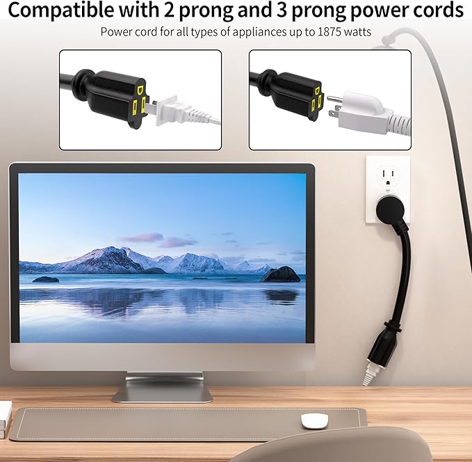 Vockjour 10 FT Black Low Profile Flat Plug 14 Gauge Heavy Duty Extension Cord - Image 4