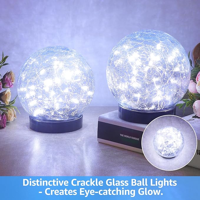 ASOMST 2-Pack Garden Solar Lights Outdoor, Cracked Glass Ball Light Waterproof - Image 6