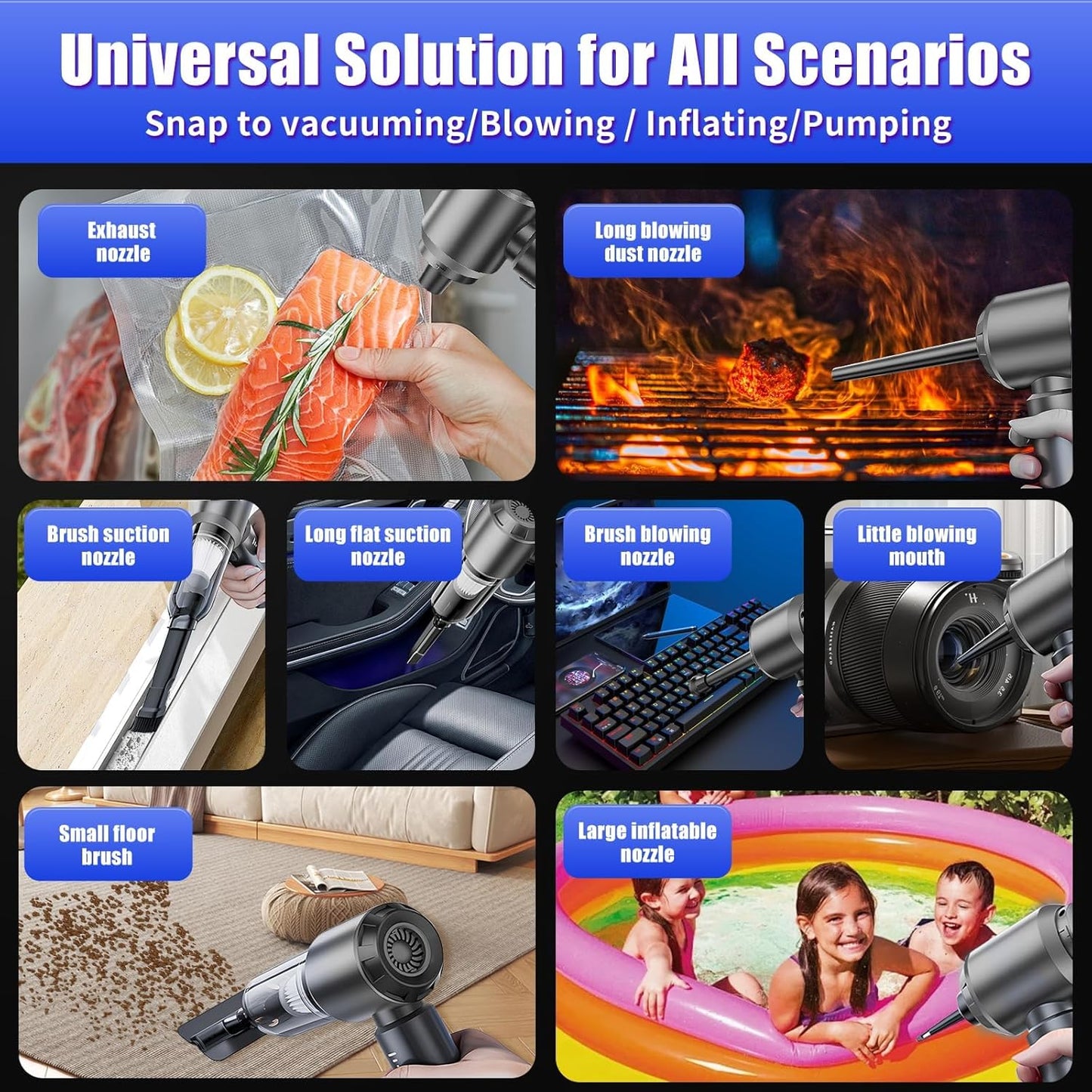 Car Vacuum Portable Cordless 21000PA High Power Mini Vacuum Cleaner 4-in-1 Compressed Air Duster & Air Blower & Pump Hand Held Vacuum with Brushless Motor for Car, Home, Office,Camping (silver gray)