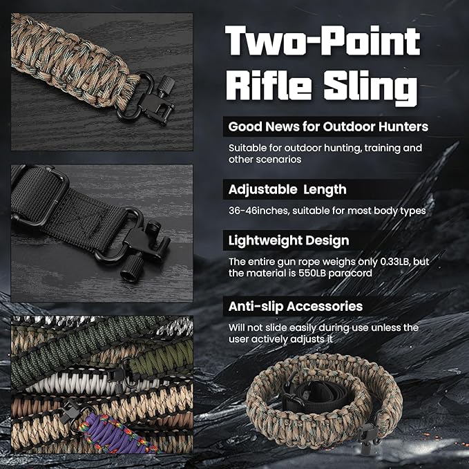 Double Braide 550LB Shotgun Sling 2 Point Paracord Rifle Sling, Non-Slip - Image 4