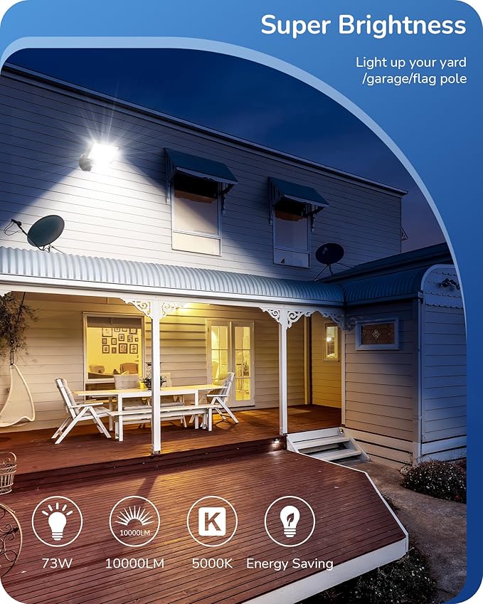 EDISHINE 10000LM Flood Lights Outdoor, 73W LED Flood Light Outdoor, IP65 - Image 2
