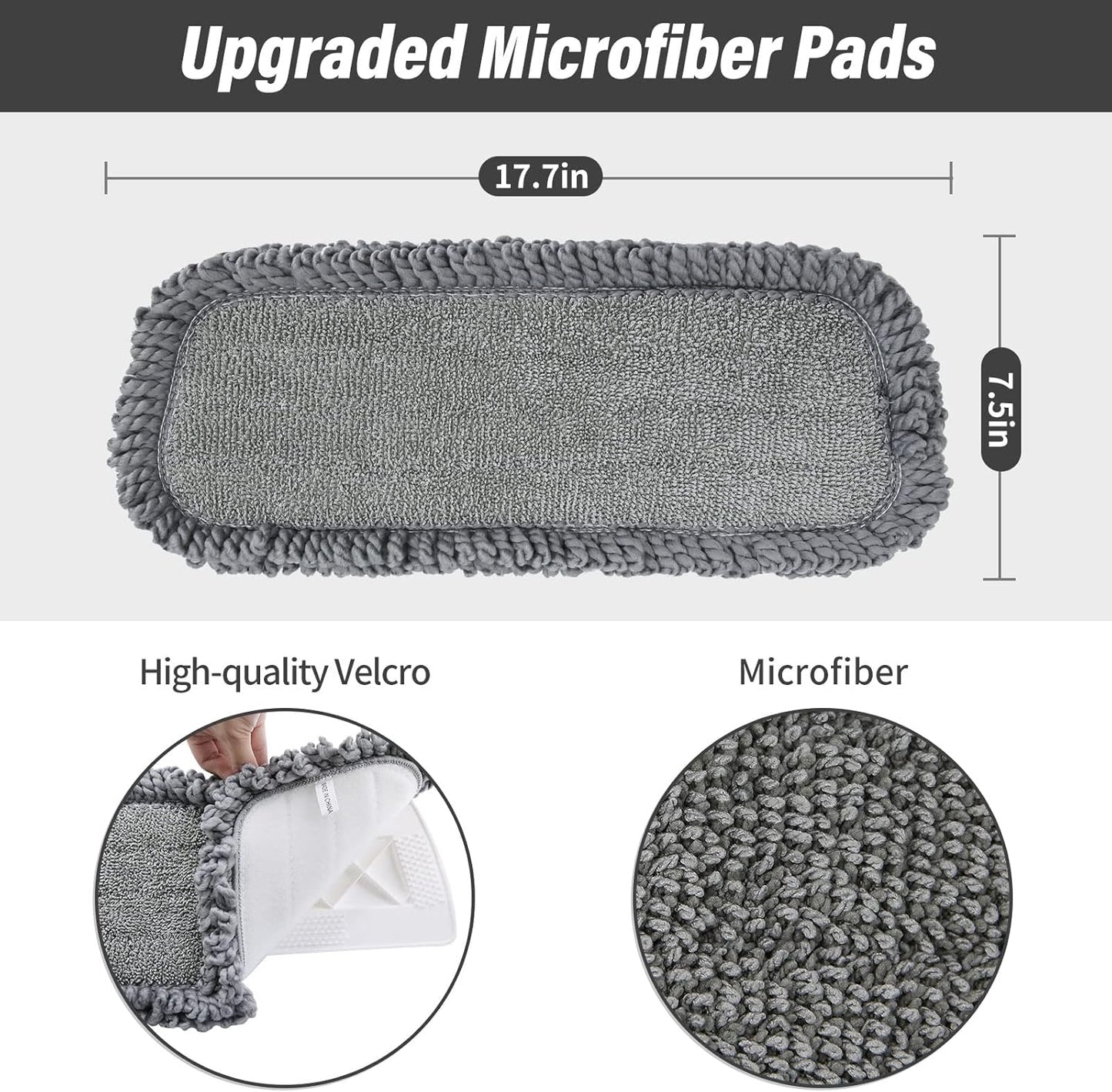 16.5 inch Mop Pads Refills, 3 Pack Microfiber Reusable Replacement Mop Pads Flat Replacements Heads for Wet Or Dry Floor Cleaning and Scrubbing, Grey Tassel Cloth