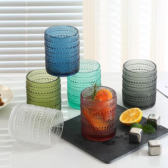 KMIGRUAN Colored Hobnail Drinking Glasses Set of 6, 12oz Vintage Kitchen - Image 2