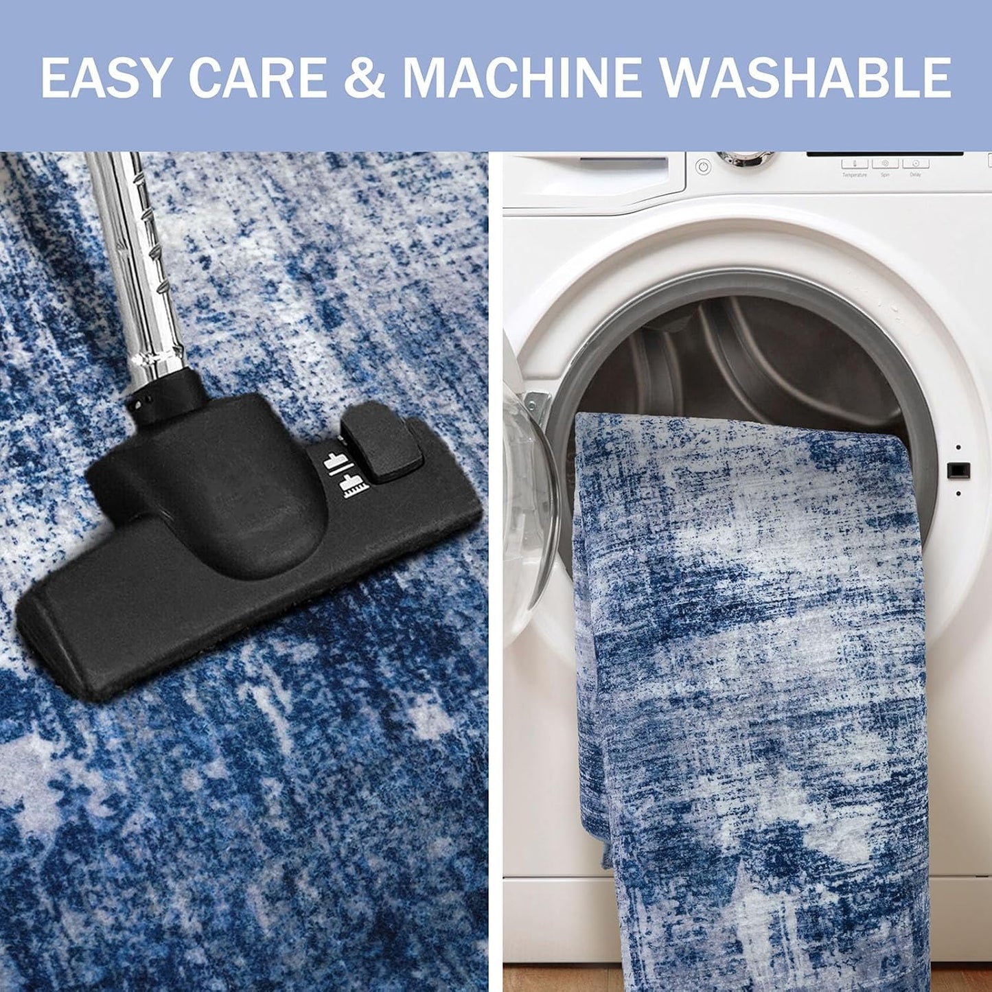 IOHOUZE Round Area Rug 5 Ft Circle Entryway Rugs Round Washable Door Mat Indoor Entrance, Non Slip Circle Front Door Rug, Printed Abstract Faux Wool Floor Carpet for Foyer Porch Sink, Navy/Grey