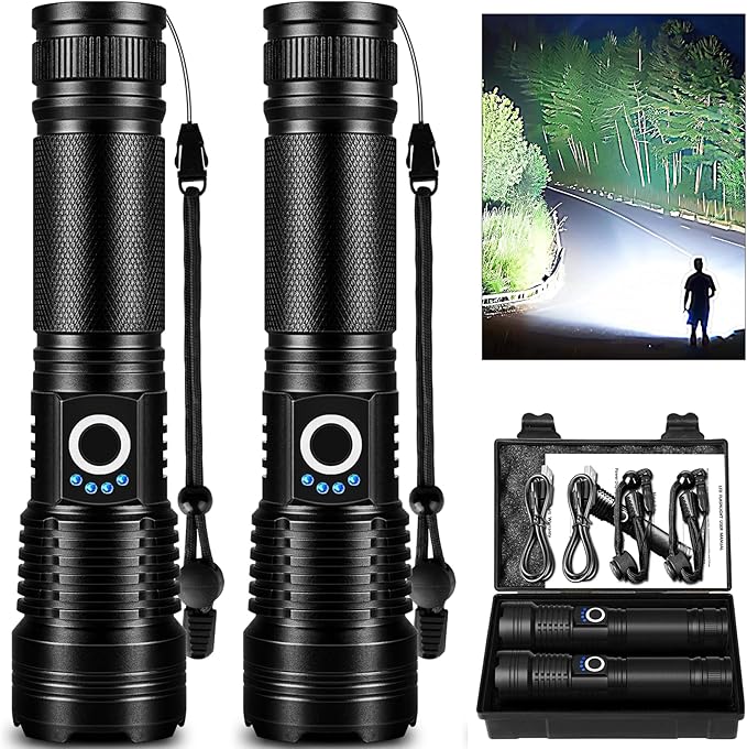 Lylting 2 Pack Rechargeable LED Flashlights High Lumens, 000LM Super Bright by Brightyourwayhome