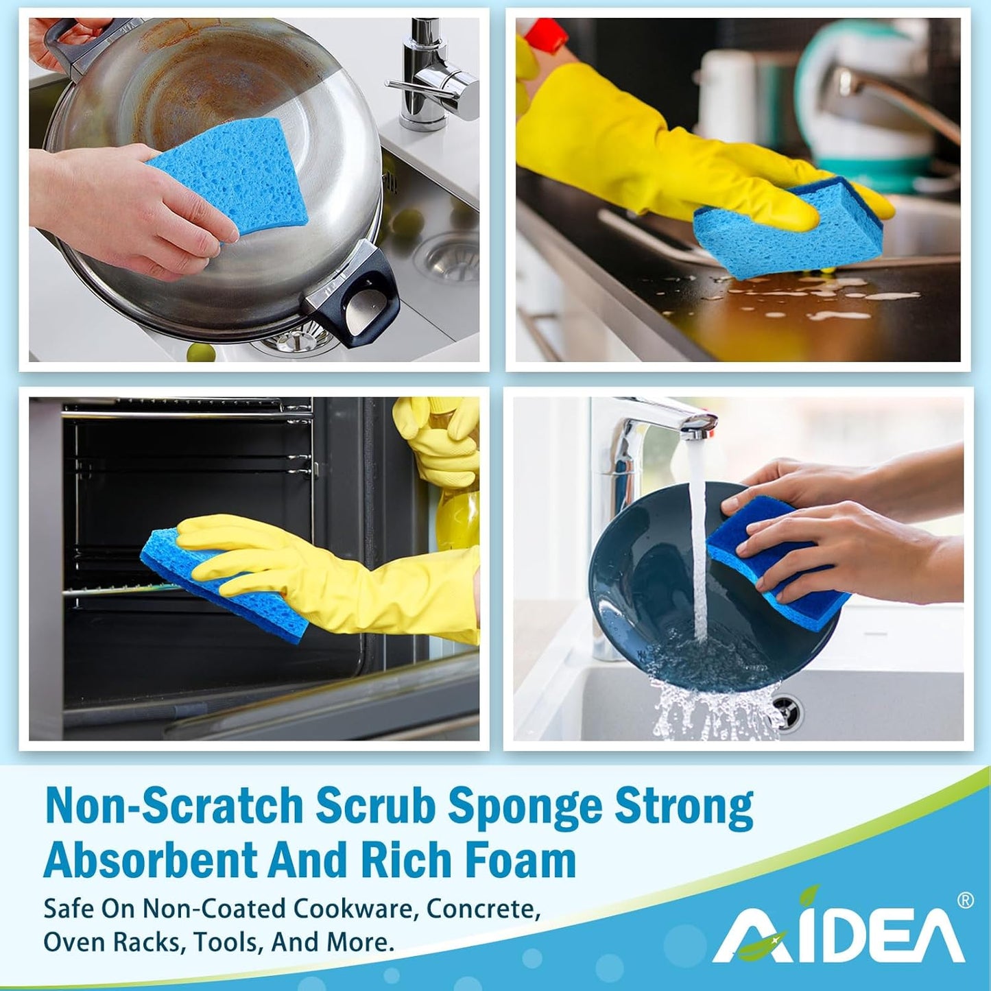 AIDEA Non-Scratch Scrub Sponge, 48Count, Sponges for Dishes, Sponges Kitchen, Cleaning Sponge, Cleans Fast Without Scratching, Stands Up to Stuck-on Grime, Cleaning Power for Everyday Jobs