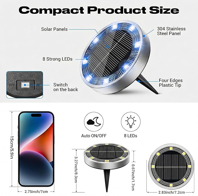 Peasur Solar Ground Lights Outdoor, 12 Pack Flat Solar Powered Disc Lights - Image 5