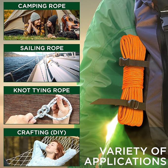 TECEUM Rope – 150 Feet x 1/4 Inch – Orange Yellow – Strong All-Purpose Utility - Image 5