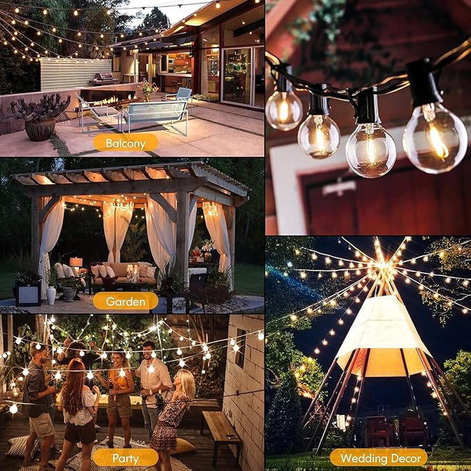 60FT Outdoor String Lights Waterproof, Bright 2700K LED Patio Lights String - Image 7