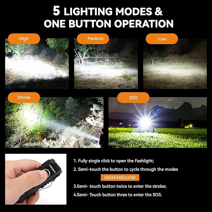 UNROEVS Mini Flashlight 2550 Lumens Rechargeable USB C Charging, Small - Image 3
