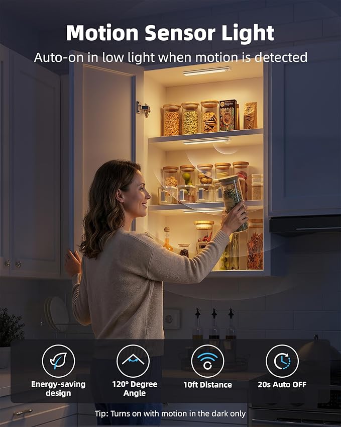 10inch Under Cabinet Lighting Wireless, LED Closet Lights USB Charging - Image 2