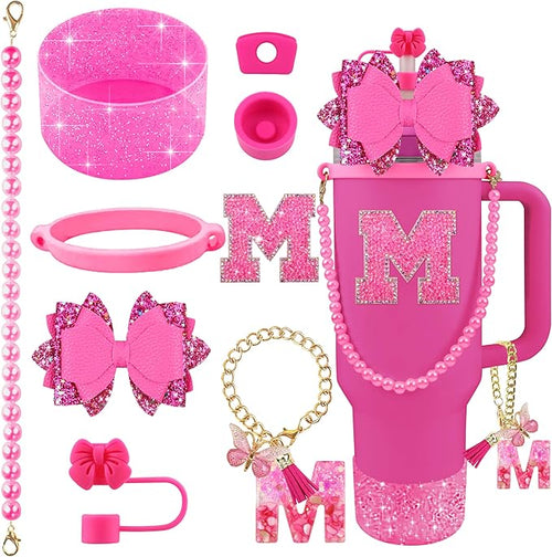 9PCS Hot Pink for Stanley Cup Accessories Set Bling Initials Bow Charms for by Unknown