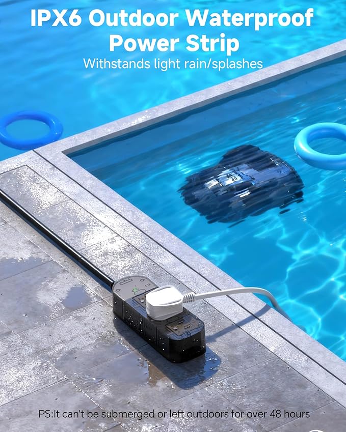 Outdoor Power Strip, 3 AC Outlets, 5 FT, 1625W/13A High-Power Single-Device Use - Image 3