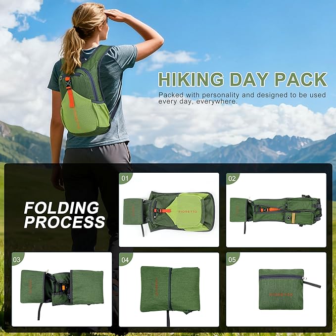 FIORETTO 10L Lightweight Packable Hiking Backpack Small Foldable Daypack - Image 9