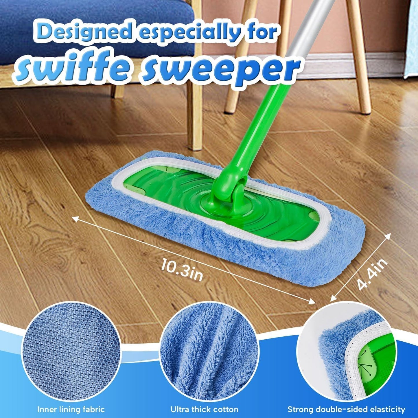Reusable Microfiber Mop Pads Washable Wet Pads Compatible with Refills Pads for Swiffer Sweeper Wet & Dry Sweeping Cloths Mop Head Replacement for Household Cleaning