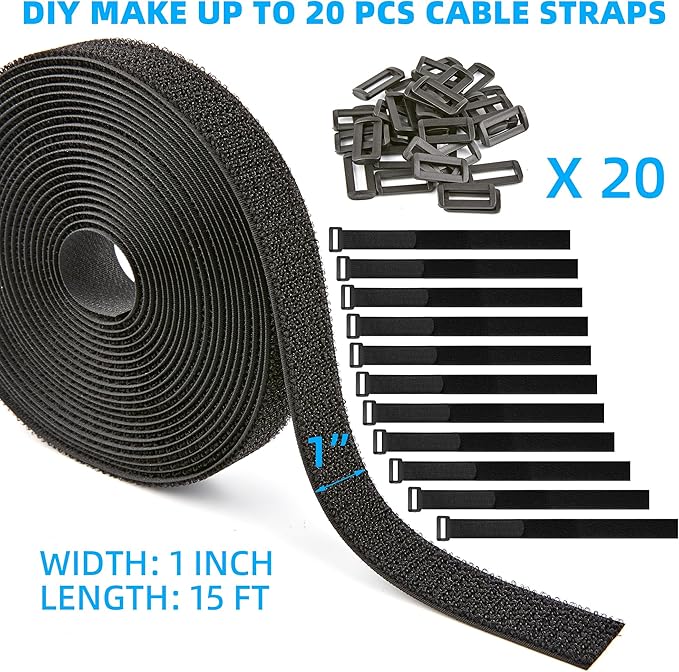 1" x 15ft Nylon Hook and Loop Cable Straps Roll - Image 2