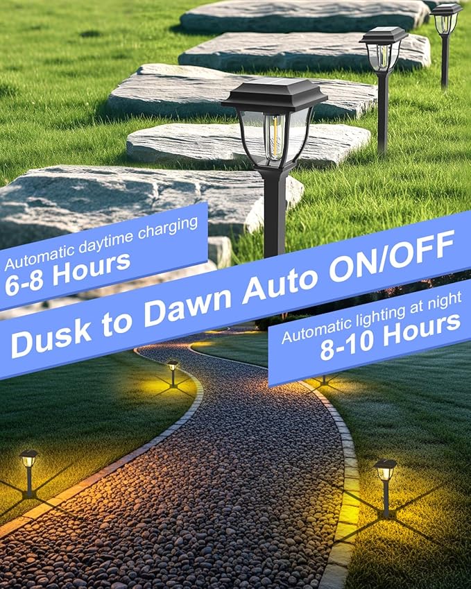 Solar Pathway Lights 12 Pack Mini Outdoor 3000K Bright Auto On/Off Solar Garden - Image 3