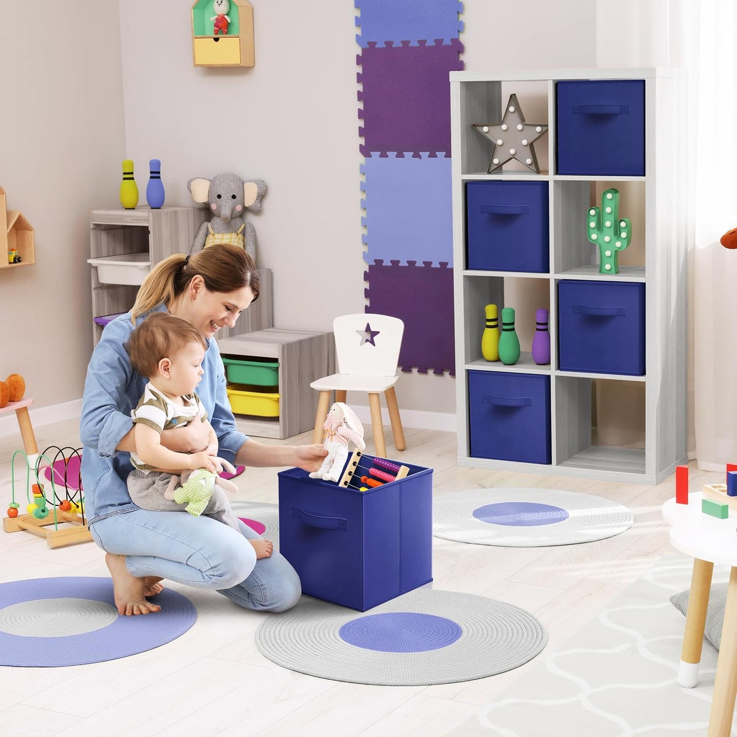 Sorbus 13 Inch Storage Bins - Sturdy Collapsible Fabric Storage Cubes with Handle - 8 Foldable Baskets for Organizing Clothes, Toys, Books - Storage Baskets for Shelves, Closets