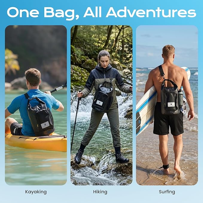 5L Waterproof Dry Bag with Bottle Holder & Mesh Pocket, 500D PVC Tarpaulin Roll - Image 8