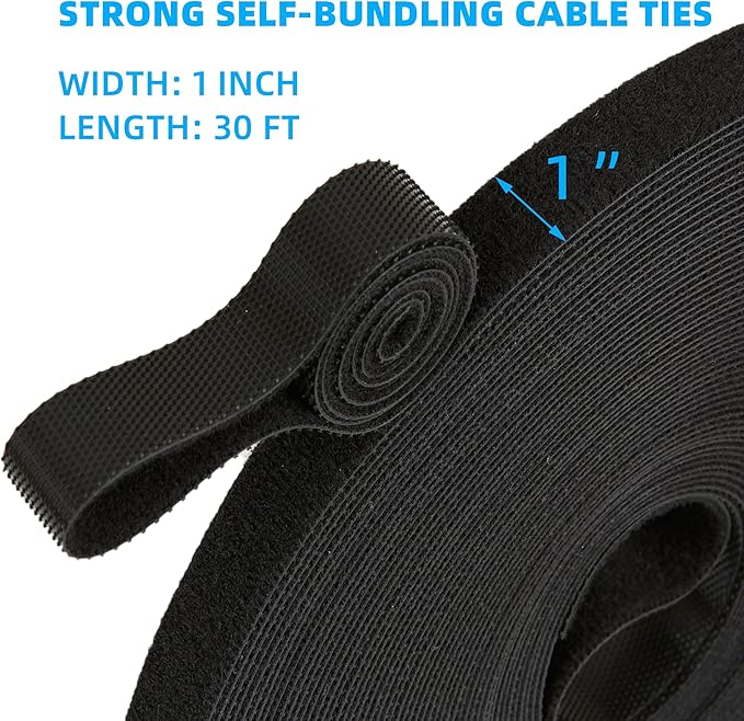 30 Ft x 1 inch Hook and Loop Roll, Reusable Fastening Cable Ties, Office and - Image 2