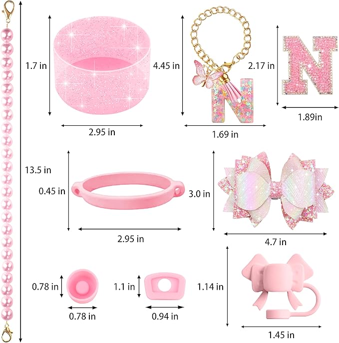9PCS Pink for Stanley Cup Accessories Set Bling Initials Bow Charms for Stanley - Image 3