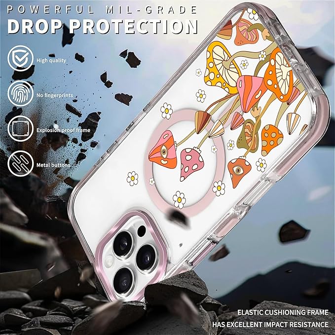 Case for iPhone 16 Pro, Retro Mushroom Sunflower Phone Case Design，for Women - Image 5