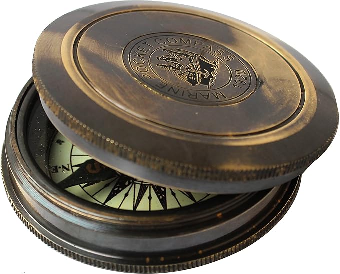 Marine Pocket Compass 1920 Vintage Brass Navigation Compass - Image 9